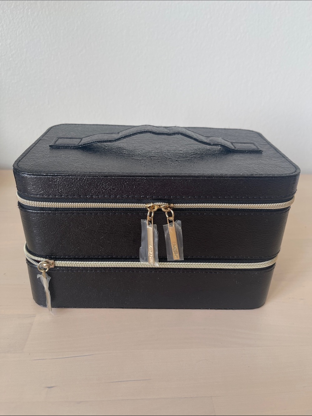 Lancôme Black Cosmetic Train Case with Gold Zippers